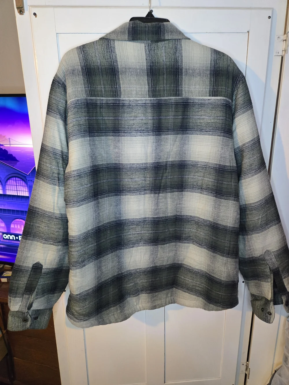 Grizzly Mountain Men M Sherpa Lined Flannel Shirt Jacket Green Plaid Shacket